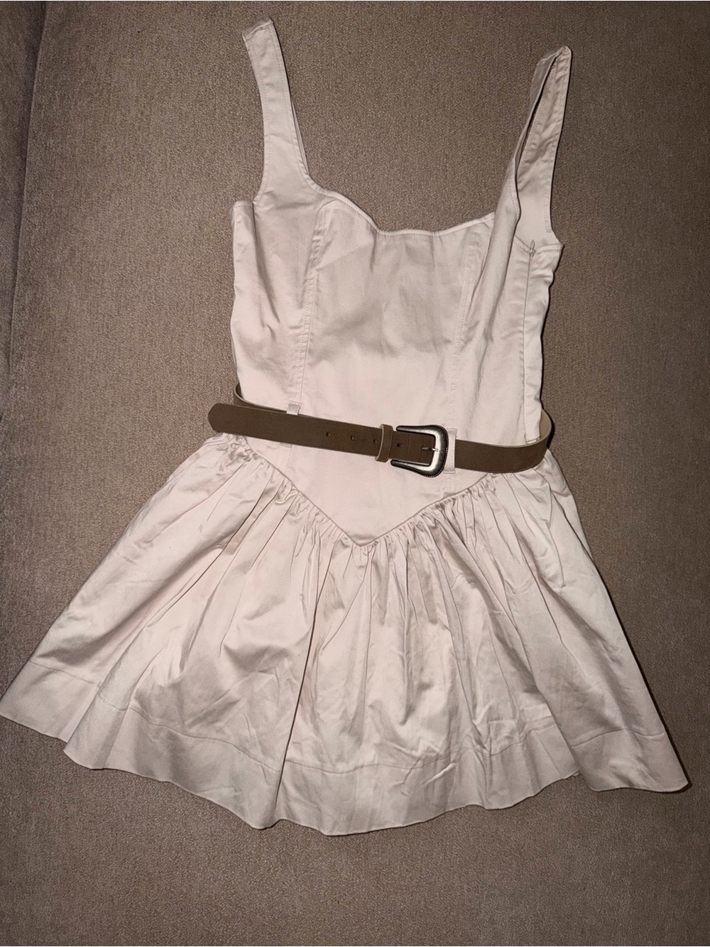 Zara woman's Cream Sundress with Brown Belt XS